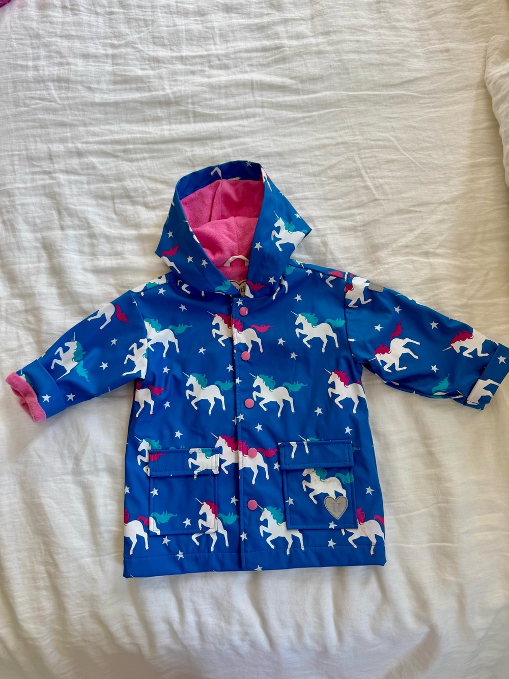 Hatley 2T Girls' Unicorn Raincoat - Blue with Pink Lining
